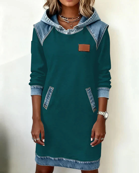 Lunariae - Casual Hooded Dress with Contrasting Style