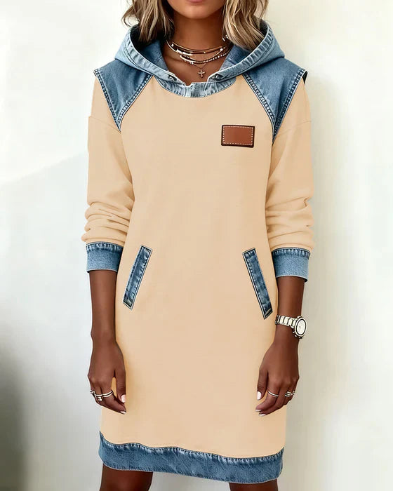 Lunariae - Casual Hooded Dress with Contrasting Style