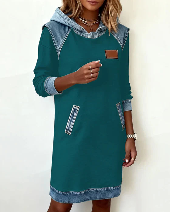 Lunariae - Casual Hooded Dress with Contrasting Style