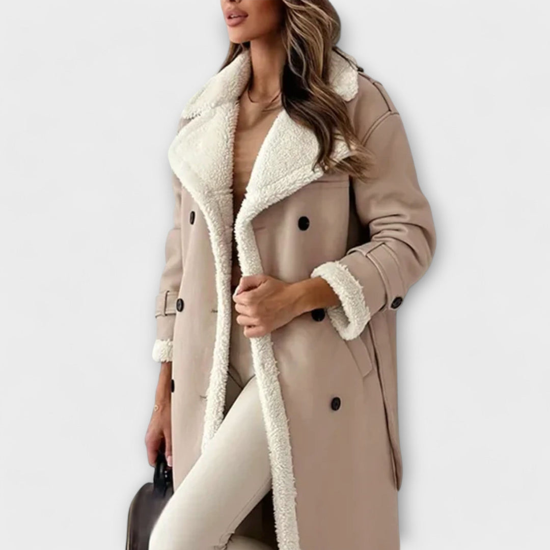 Maria – Long Classic Jacket with Fleece Lining and Teddy Collar
